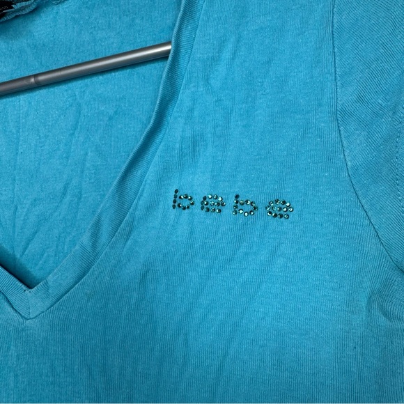Bebe top bling blue Swarovski crystal diamonds turquoise y2k baby tee tank 2000s - Picture 7 of 9